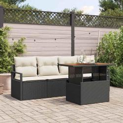 Ensemble de canap&eacute; de jardin avec coussin 5 pcs Noir et cr&egrave;me