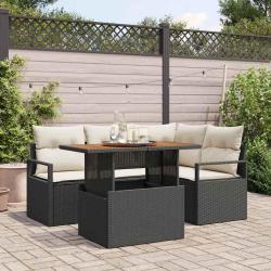 Ensemble de salle &agrave; manger pour jardin 5 pcs Noir et Cr&egrave;me