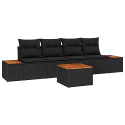 Ensemble de canap&eacute; de jardin avec coussin 5 pcs Noir Poly rotin