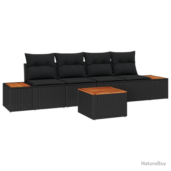 Ensemble de canap� de jardin avec coussin 5 pcs Noir Poly rotin