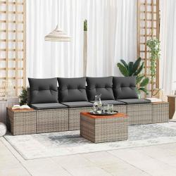Ensemble de canap&eacute; de jardin avec coussin 5 pcs Gris Poly rotin