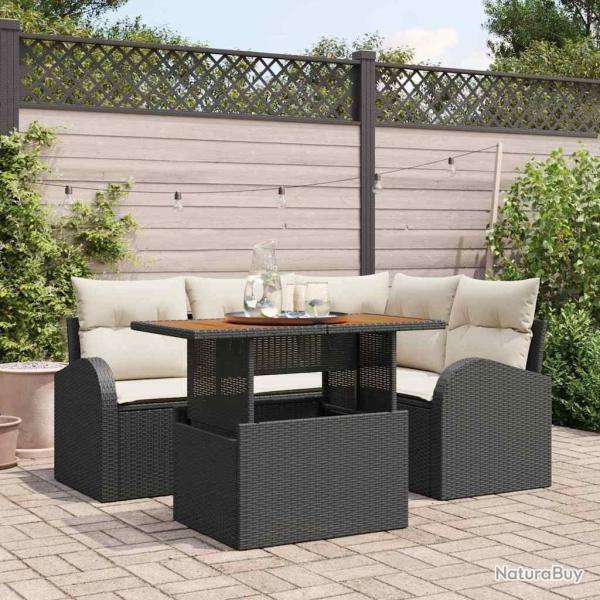 Ensemble de canap� de jardin avec coussin 5 pcs Noir et cr�me