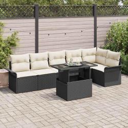 Ensemble de canap&eacute; de jardin avec coussin 7 pcs Noir Poly rotin