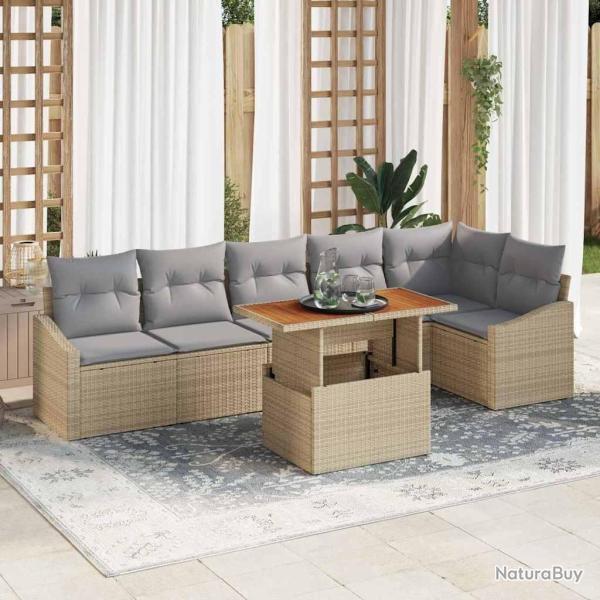 Ensemble de salle � manger pour jardin 7 pcs Beige et gris