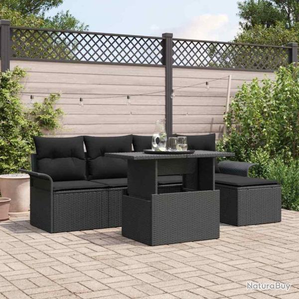 Ensemble de canap� de jardin avec coussin 6 pcs Noir polyrotin