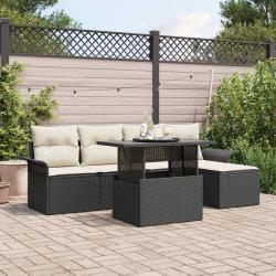 Ensemble de canap&eacute; de jardin avec coussin 6 pcs Noir polyrotin