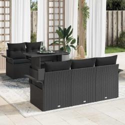 Ensemble de canap&eacute; de jardin avec coussin 6 pcs Noir polyrotin