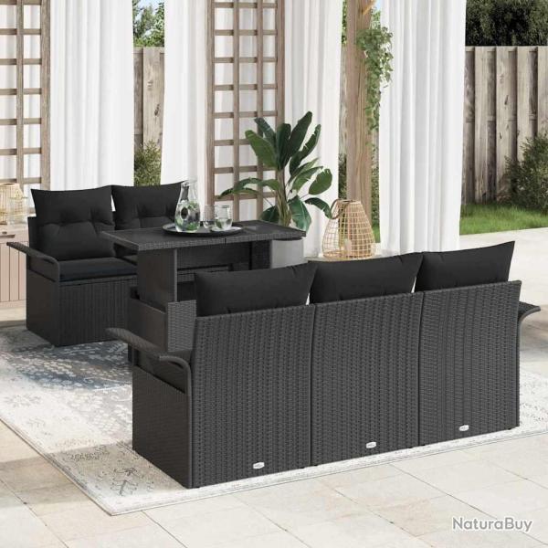 Ensemble de canap� de jardin avec coussin 6 pcs Noir polyrotin