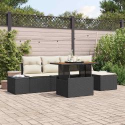 Ensemble de salle &agrave; manger pour jardin 6 pcs Noir et Cr&egrave;me