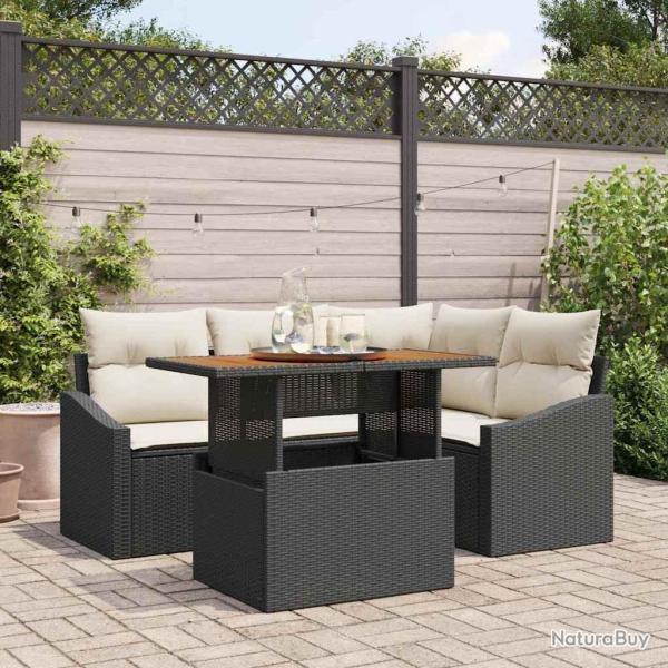Ensemble de salle � manger pour jardin 5 pcs Noir et Cr�me