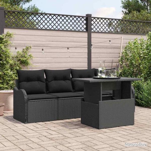 Ensemble de canap� de jardin avec coussin 5 pcs Noir Poly rotin