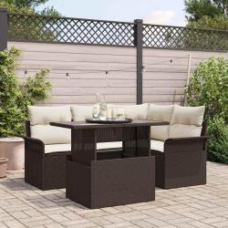 Ensemble de canap&eacute; de jardin 5 pcs Marron Poly rotin