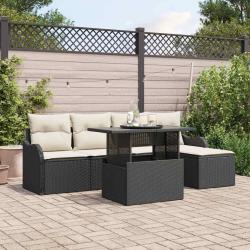 Ensemble de si&egrave;ges d'ext&eacute;rieur 6 pcs Noir Poly rotin
