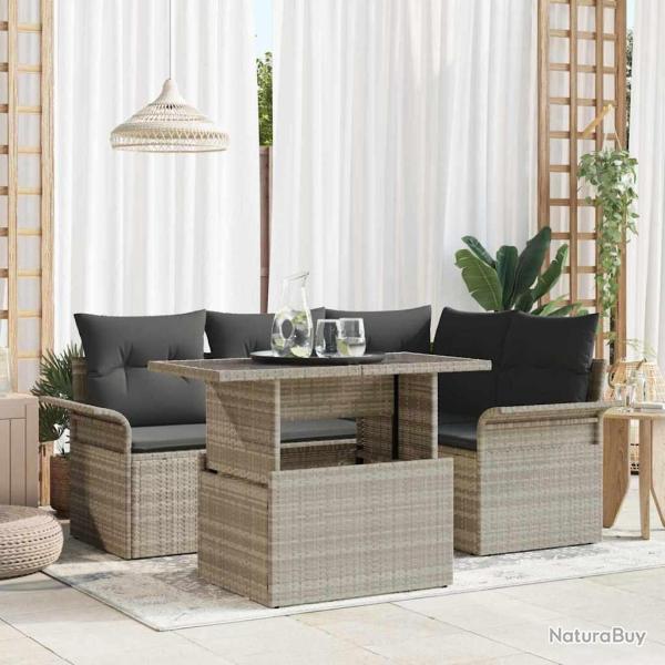 Ensemble de canap� de jardin 5 pcs Gris clair Poly rotin