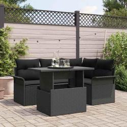 Ensemble de canap&eacute; de jardin avec coussin 5 pcs Noir Poly rotin
