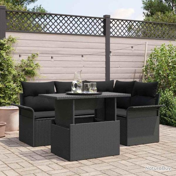 Ensemble de canap� de jardin avec coussin 5 pcs Noir Poly rotin