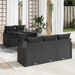 Ensemble de canap&eacute; de jardin avec coussin 6 pcs Noir polyrotin
