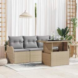 Ensemble de canap&eacute; de jardin 5 pcs Beige Poly rotin