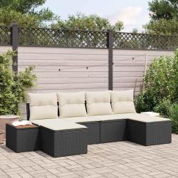 Ensemble de canap&eacute; de jardin avec coussin 6 pcs Noir polyrotin