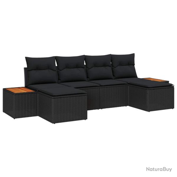 Ensemble de canap� de jardin avec coussin 6 pcs Noir polyrotin