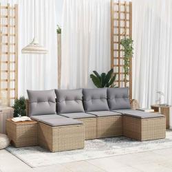 Ensemble de canap&eacute; de jardin avec coussin 6 pcs Beige polyrotin