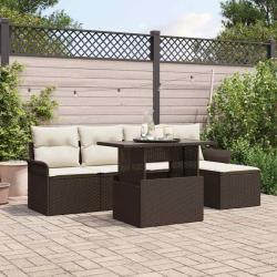 Ensemble de canap&eacute; de jardin 6 pcs Marron polyrotin