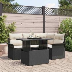 Ensemble de canap&eacute; de jardin avec coussin 5 pcs Noir Poly rotin