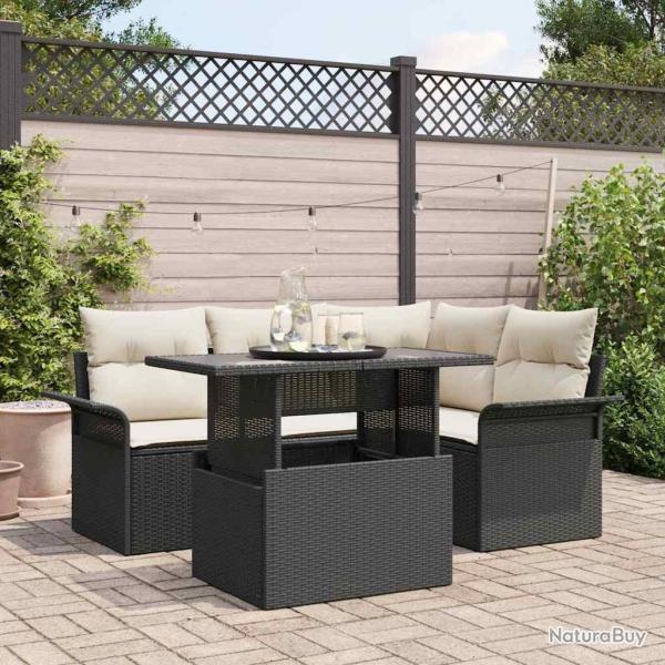 Ensemble de canap� de jardin avec coussin 5 pcs Noir Poly rotin
