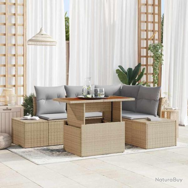 Ensemble de canap� de jardin avec coussin 5 pcs Beige et gris