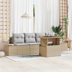 Ensemble de salle &agrave; manger pour jardin 5 pcs Beige et gris