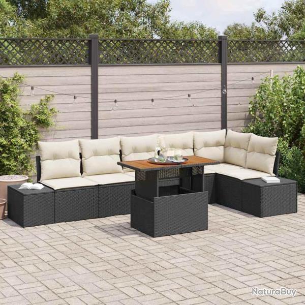 Ensemble de salle � manger pour jardin 7 pcs Noir et Cr�me