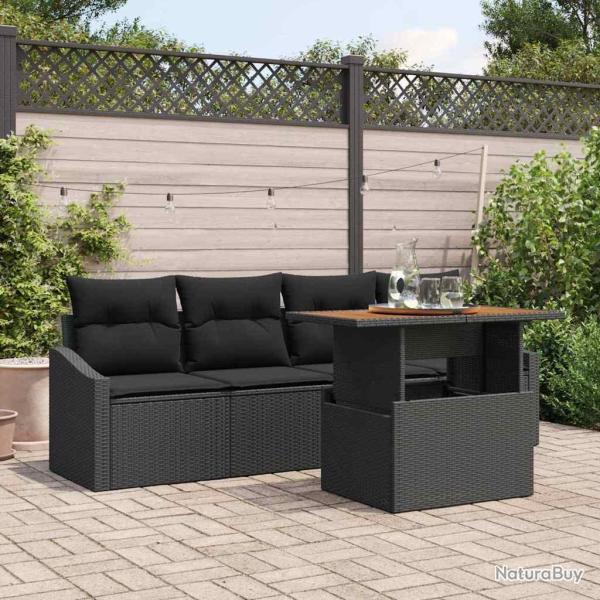 Ensemble de canap� de jardin avec coussin 5 pcs Noir Poly rotin