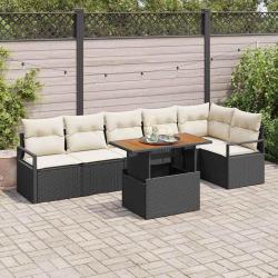 Ensemble de salle &agrave; manger pour jardin 7 pcs Noir et Cr&egrave;me