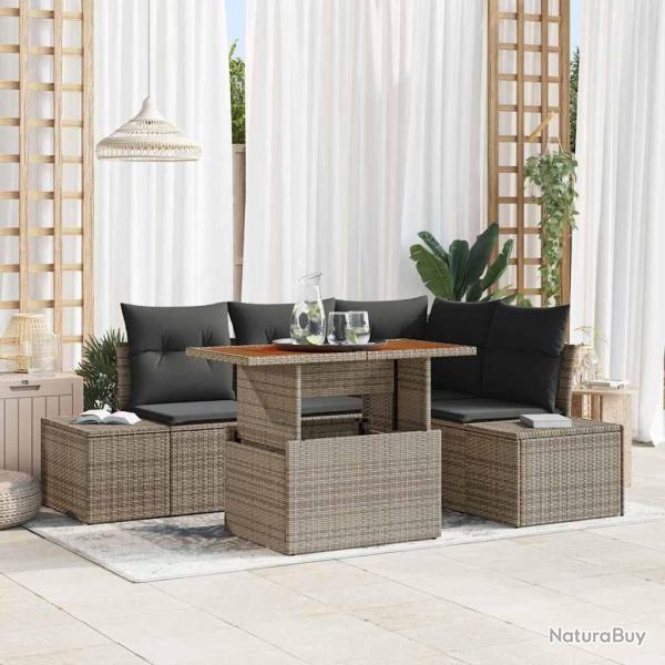 Ensemble de canap� de jardin avec coussin 5 pcs Gris et marron