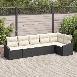 Ensemble de Canap&eacute;s avec coussin 6 pcs Noir polyrotin