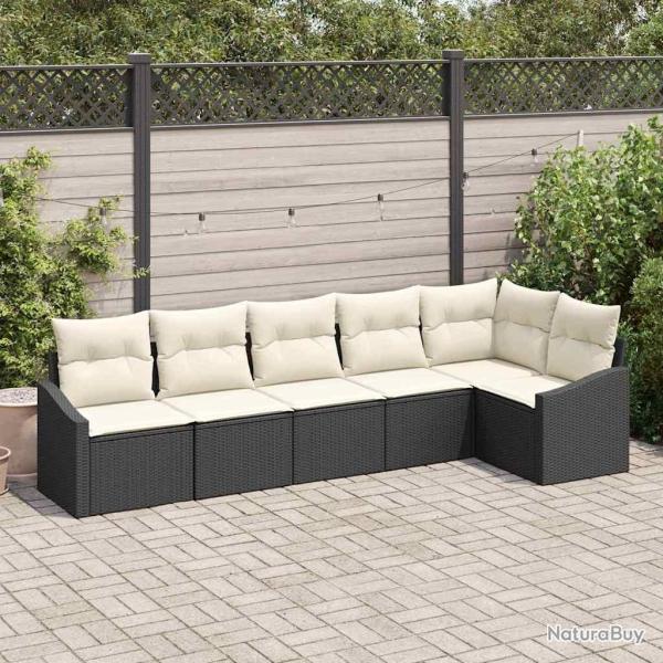 Ensemble de Canap�s avec coussin 6 pcs Noir polyrotin