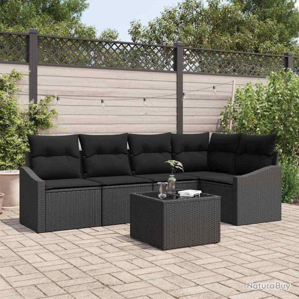 Ensemble de Canap�s avec coussin 6 pcs Noir polyrotin