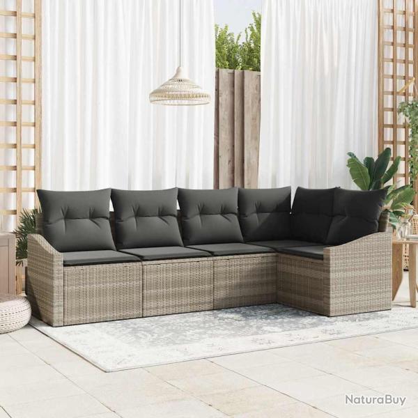Ensemble de Canap�s avec coussin 5 pcs Gris clair polyrotin