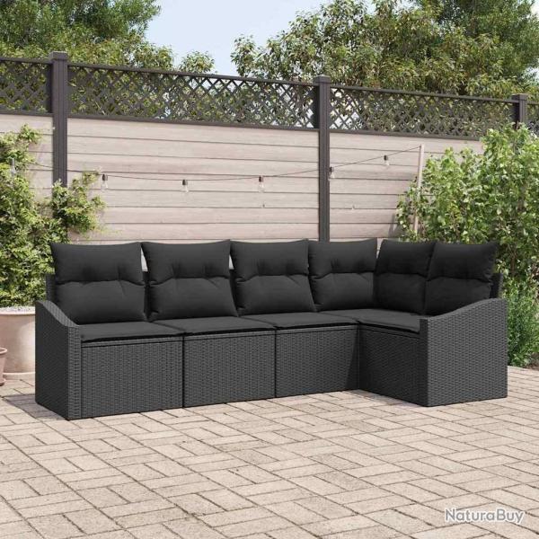 Ensemble de Canap�s avec coussin 5 pcs Noir polyrotin