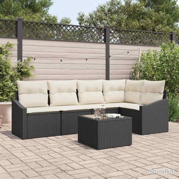 Ensemble de Canap�s avec coussin 6 pcs Noir polyrotin