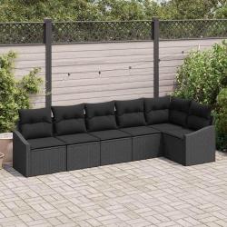 Ensemble de Canap&eacute;s avec coussin 6 pcs Noir polyrotin