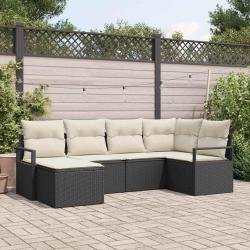 Ensemble de Canap&eacute;s avec coussin 6 pcs Noir polyrotin