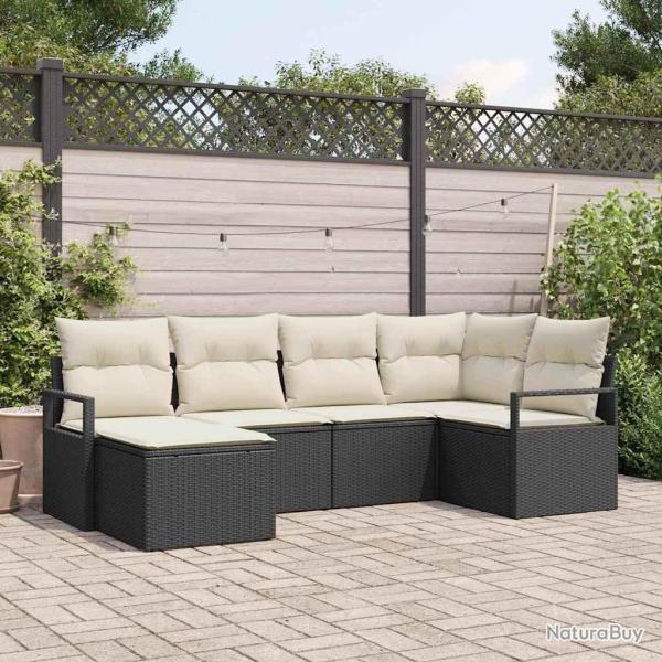 Ensemble de Canap�s avec coussin 6 pcs Noir polyrotin