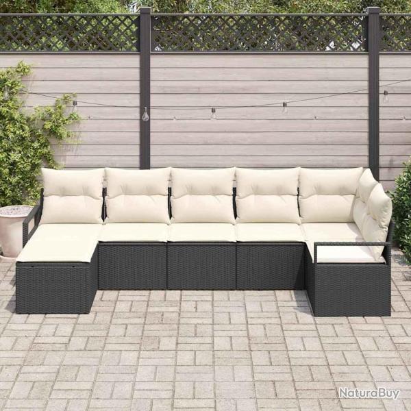 Ensemble de Canap�s avec coussin 7 pcs Noir polyrotin
