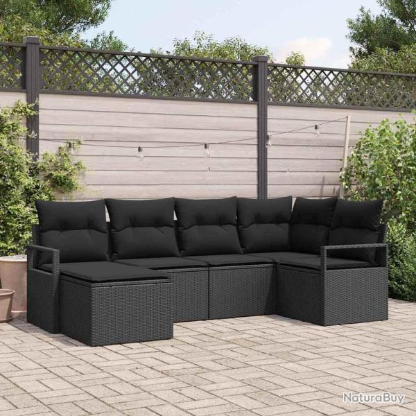Ensemble de Canap�s avec coussin 6 pcs Noir polyrotin