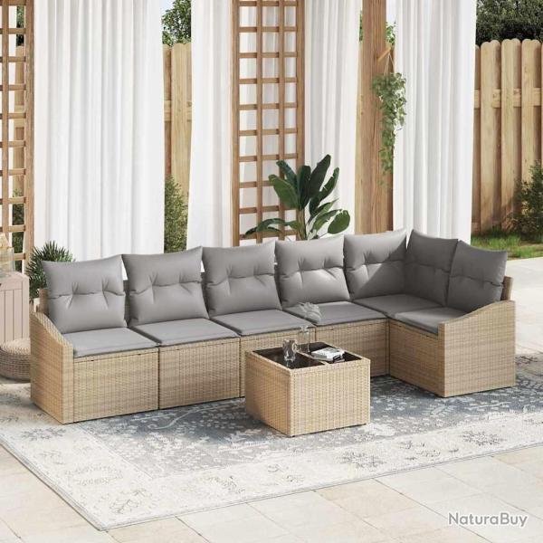 Ensemble de Canap�s avec coussin 7 pcs Beige polyrotin