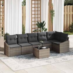Ensemble de Canap&eacute;s avec coussin 7 pcs Gris polyrotin