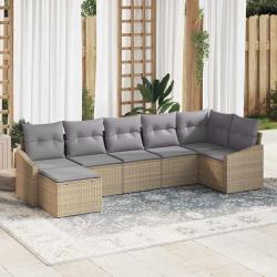 Ensemble de Canap&eacute;s avec coussin 7 pcs Beige polyrotin