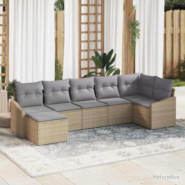 Ensemble de Canap�s avec coussin 7 pcs Beige polyrotin