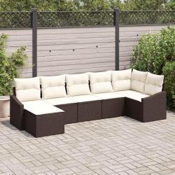 Ensemble de Canap&eacute;s avec coussin 7 pcs Marron polyrotin